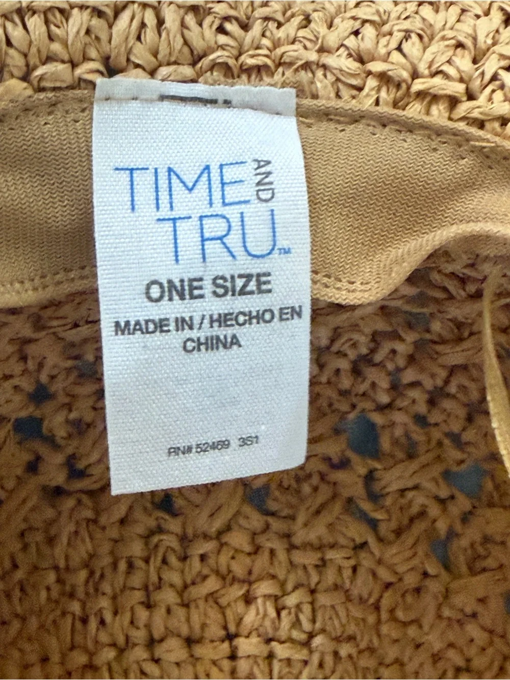 Time and Tru Straw Crochet Sun Hat - Natural Tan